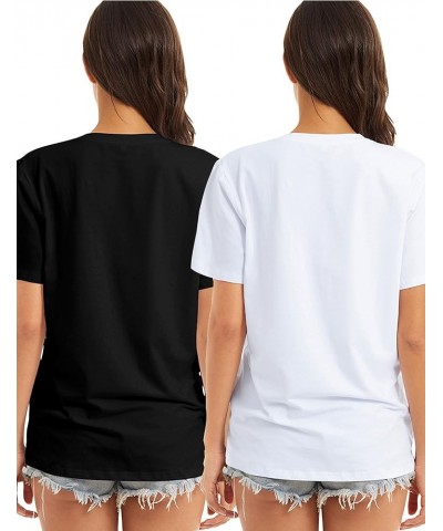 Women's Crew Neck Short Sleeve Loose T-Shirt Basic Casual Solid Fitted Cotton Top 116-2packs-white+black/O-neck $16.34 T-Shirts