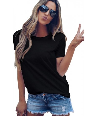 Women's Crew Neck Short Sleeve Loose T-Shirt Basic Casual Solid Fitted Cotton Top 116-2packs-white+black/O-neck $16.34 T-Shirts