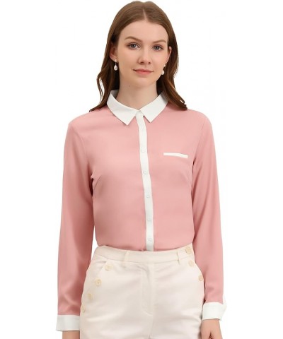 Women's Work Office Button Down Shirt Chiffon Long Sleeve Workwear Blouse Pink $16.17 Blouses