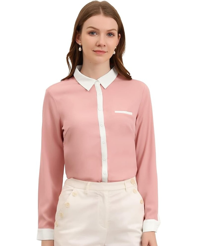 Women's Work Office Button Down Shirt Chiffon Long Sleeve Workwear Blouse Pink $16.17 Blouses