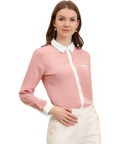 Women's Work Office Button Down Shirt Chiffon Long Sleeve Workwear Blouse Pink $16.17 Blouses