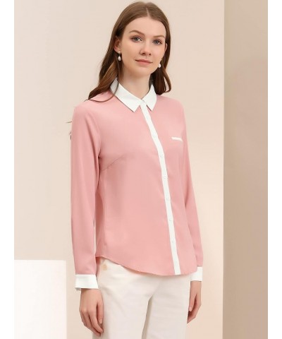 Women's Work Office Button Down Shirt Chiffon Long Sleeve Workwear Blouse Pink $16.17 Blouses