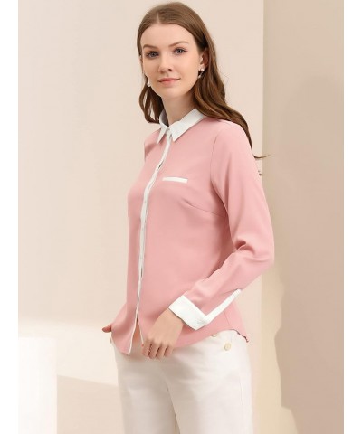 Women's Work Office Button Down Shirt Chiffon Long Sleeve Workwear Blouse Pink $16.17 Blouses