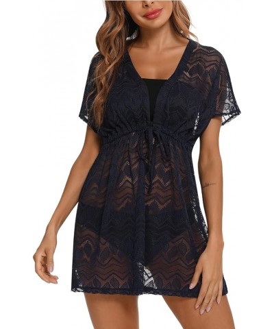 Women's Bathing Suit Cover Ups 2024 Summer Sexy Swimwear Beach Bikini Coverup Dresses Dark Blue $17.39 Swimsuits