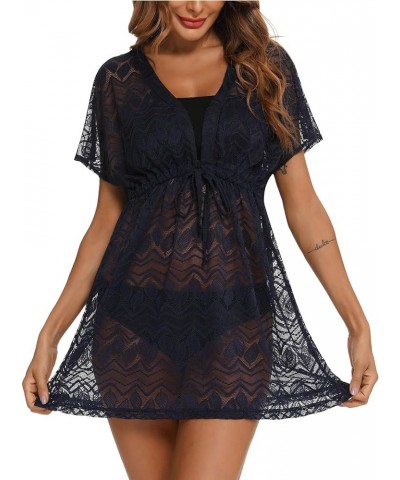 Women's Bathing Suit Cover Ups 2024 Summer Sexy Swimwear Beach Bikini Coverup Dresses Dark Blue $17.39 Swimsuits