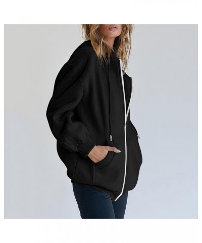 Womens Cute Hoodies Teen Girl Fall Jacket Oversized Sweatshirts Casual Drawstring Zip Up Y2K Hoodie with Pocket B16-black $2....