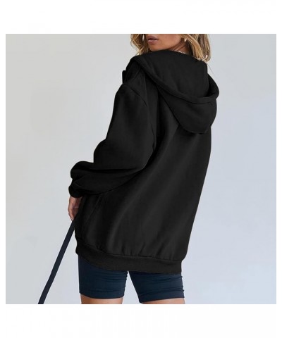 Womens Cute Hoodies Teen Girl Fall Jacket Oversized Sweatshirts Casual Drawstring Zip Up Y2K Hoodie with Pocket B16-black $2....