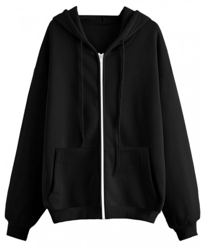 Womens Cute Hoodies Teen Girl Fall Jacket Oversized Sweatshirts Casual Drawstring Zip Up Y2K Hoodie with Pocket B16-black $2....