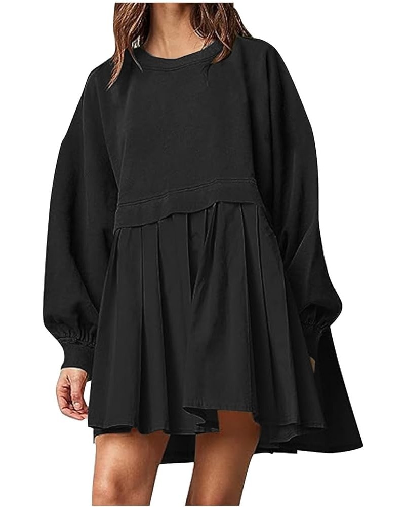 Sweatshirt Dress Dupes Long Sleeve Fall Workout Dress Outfits for Women Trendy 2024 Preppy Pleated Athletic Dress 08 Black $1...