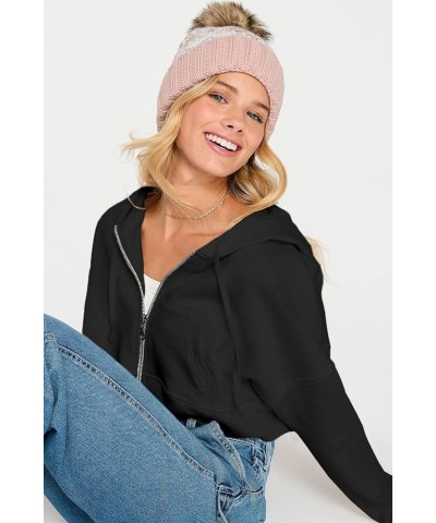 Womens Cropped Zip Up Hoodie Long Sleeve Y2K Crop Sweatshirts with Pockets Black $15.29 Hoodies & Sweatshirts