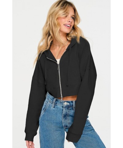 Womens Cropped Zip Up Hoodie Long Sleeve Y2K Crop Sweatshirts with Pockets Black $15.29 Hoodies & Sweatshirts