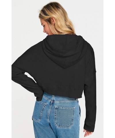 Womens Cropped Zip Up Hoodie Long Sleeve Y2K Crop Sweatshirts with Pockets Black $15.29 Hoodies & Sweatshirts