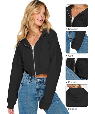 Womens Cropped Zip Up Hoodie Long Sleeve Y2K Crop Sweatshirts with Pockets Black $15.29 Hoodies & Sweatshirts