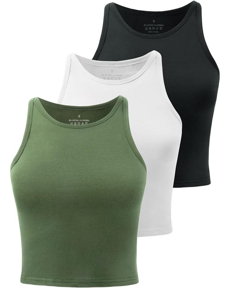 Crop Tops for Women High Neck Tank Top Athletic Cropped Shirts Workout Tanks Gym Clothes 3 Pack Black/White/Army Green $19.08...