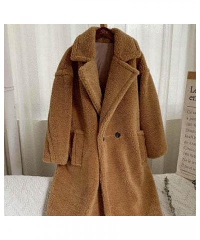 Womens Winter Coats Faux Fur Long Sleeve Lapel Button Fuzzy Fleece Warm Outwear Sherpa Jackets Cardigan with Pockets Brown $3...