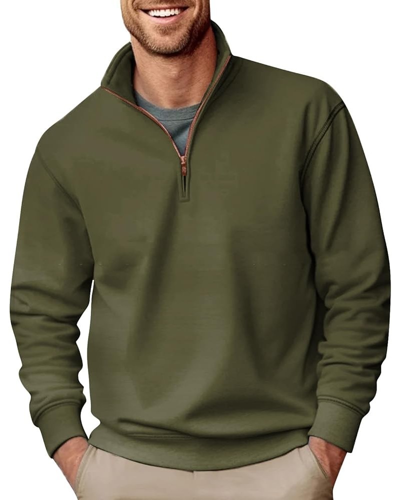 2024 Men's Sweaters 1/4 Zip Up Casual Turtleneck Pullover Polo Slim Fit Sweaters Long Sleeve Thermal Sweatshirts 04-army Gree...