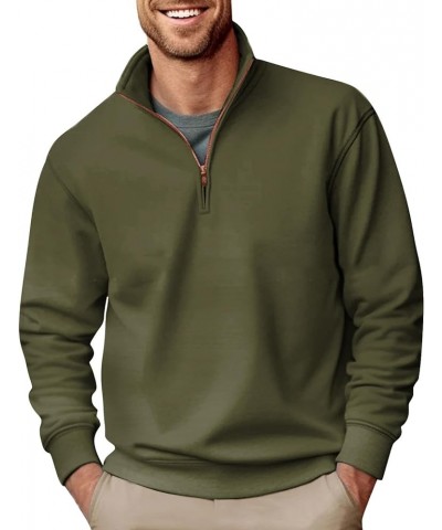 2024 Men's Sweaters 1/4 Zip Up Casual Turtleneck Pullover Polo Slim Fit Sweaters Long Sleeve Thermal Sweatshirts 04-army Gree...