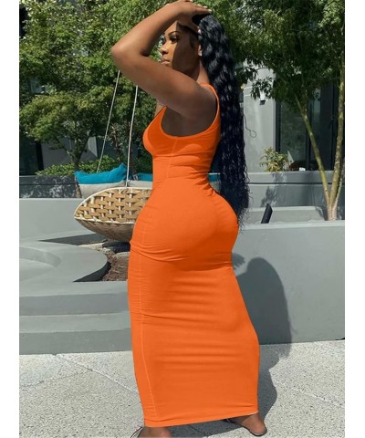 Women's Sexy U Neck Bodycon Midi Dress Floral Print Sleeveless Summer Sun Tank Dresses B-orange $8.99 Dresses