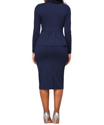 Women Church Dress Work Business Dresses Bodycon Sleeve Round Neck Pencil Dresses C-navy $13.60 Dresses