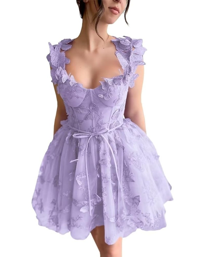 3D Butterfly Homecoming Dresses for Teens Lace Appliques Short Party Dresses for Women 2023 Lilac $37.39 Dresses