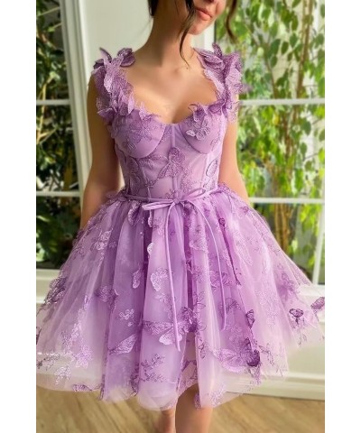 3D Butterfly Homecoming Dresses for Teens Lace Appliques Short Party Dresses for Women 2023 Lilac $37.39 Dresses