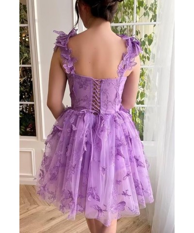 3D Butterfly Homecoming Dresses for Teens Lace Appliques Short Party Dresses for Women 2023 Lilac $37.39 Dresses