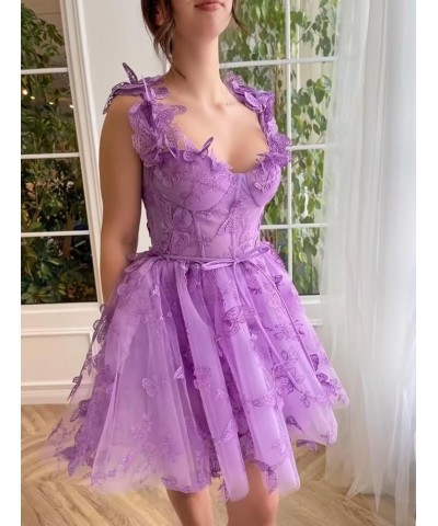 3D Butterfly Homecoming Dresses for Teens Lace Appliques Short Party Dresses for Women 2023 Lilac $37.39 Dresses