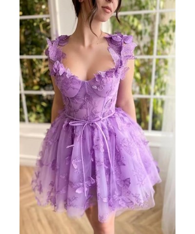 3D Butterfly Homecoming Dresses for Teens Lace Appliques Short Party Dresses for Women 2023 Lilac $37.39 Dresses