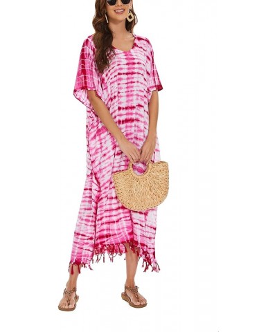 Women Hippie Tie Dye Caftan Kaftan Loungewear Maxi Plus Size Long Dress XL to 4X Fuchsia-14295 $22.87 Sleep & Lounge