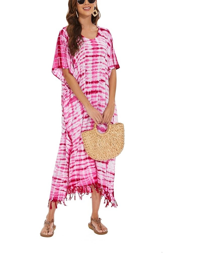 Women Hippie Tie Dye Caftan Kaftan Loungewear Maxi Plus Size Long Dress XL to 4X Fuchsia-14295 $22.87 Sleep & Lounge