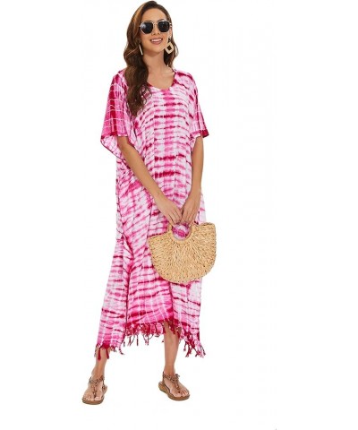 Women Hippie Tie Dye Caftan Kaftan Loungewear Maxi Plus Size Long Dress XL to 4X Fuchsia-14295 $22.87 Sleep & Lounge