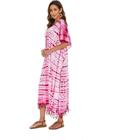 Women Hippie Tie Dye Caftan Kaftan Loungewear Maxi Plus Size Long Dress XL to 4X Fuchsia-14295 $22.87 Sleep & Lounge