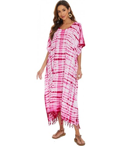 Women Hippie Tie Dye Caftan Kaftan Loungewear Maxi Plus Size Long Dress XL to 4X Fuchsia-14295 $22.87 Sleep & Lounge