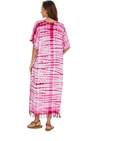 Women Hippie Tie Dye Caftan Kaftan Loungewear Maxi Plus Size Long Dress XL to 4X Fuchsia-14295 $22.87 Sleep & Lounge