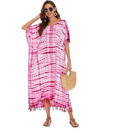 Women Hippie Tie Dye Caftan Kaftan Loungewear Maxi Plus Size Long Dress XL to 4X Fuchsia-14295 $22.87 Sleep & Lounge