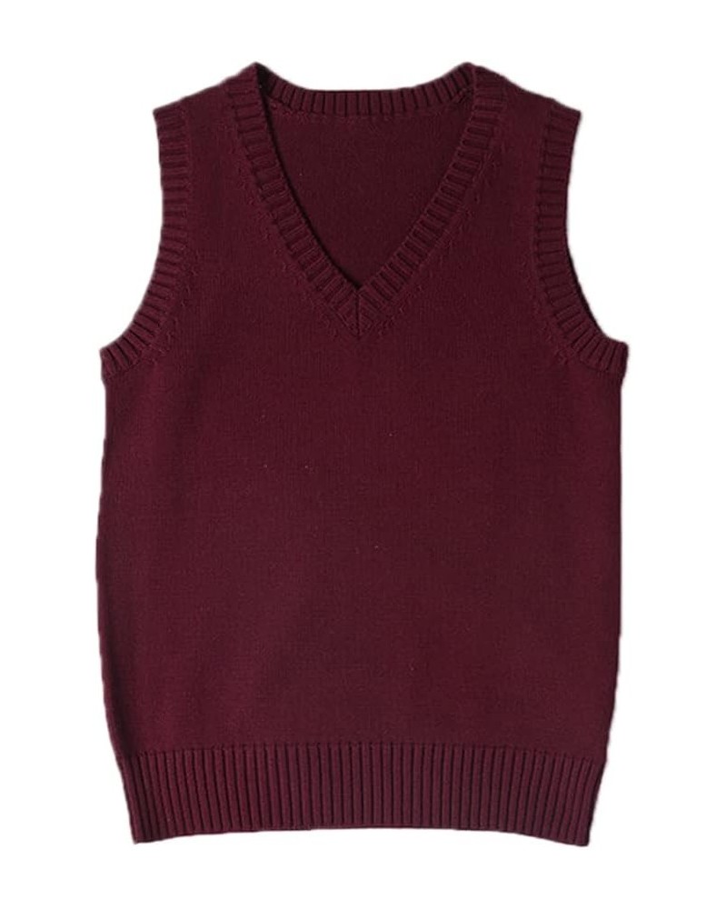 Women’s Sweater Vest V Neck JK Uniform Kint Vests Solid Classic Sleeveless Pullover Sweaters Tops Wine Red $14.49 Sweaters