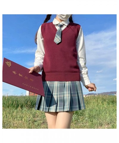 Women’s Sweater Vest V Neck JK Uniform Kint Vests Solid Classic Sleeveless Pullover Sweaters Tops Wine Red $14.49 Sweaters