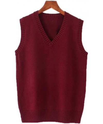 Women’s Sweater Vest V Neck JK Uniform Kint Vests Solid Classic Sleeveless Pullover Sweaters Tops Wine Red $14.49 Sweaters