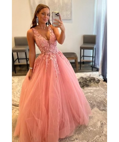 Lace Tulle Prom Dresses Long Ball Gown for Women 2024 V Neck Appliques Aline Sleeveless Formal Gowns and Evening Dresses Must...