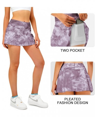 Women Tennis Skirt Golf Skorts Athletic High Waisted with Pockets Inner Shorts Sport Workout Pleated Pickleball Tie Dye Pink ...