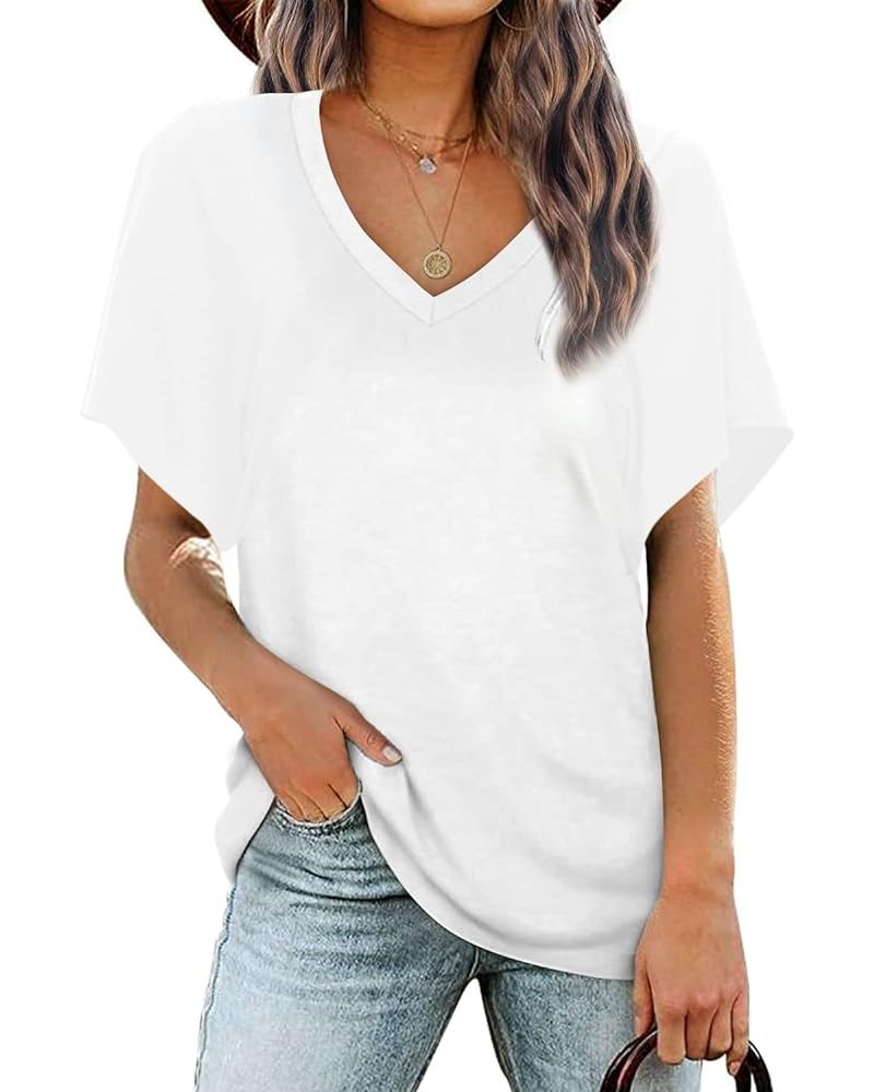 Women Summer Tops V-Neck T-Shirts Womens Tops Dressy Casual Puff Long-Sleeve Tops Tunic Tops Blouse A-white $10.99 T-Shirts