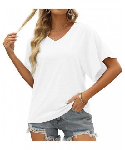 Women Summer Tops V-Neck T-Shirts Womens Tops Dressy Casual Puff Long-Sleeve Tops Tunic Tops Blouse A-white $10.99 T-Shirts