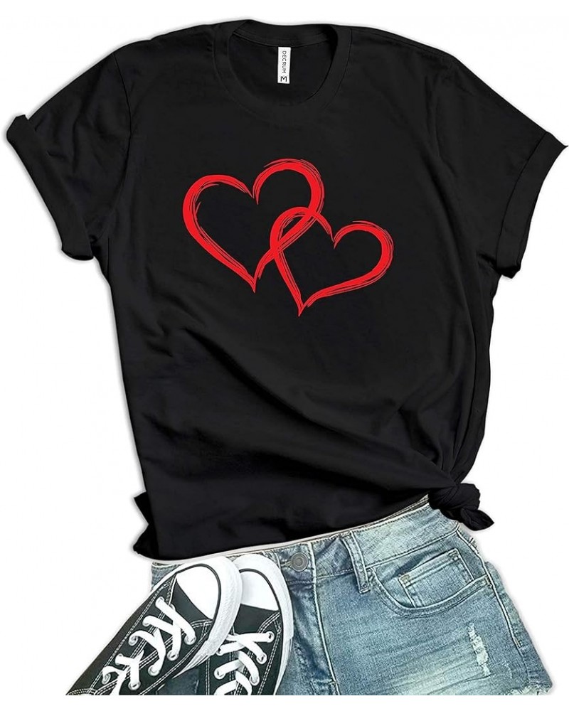 Heart Shirts for Women - Cute Girlfriend Love Graphic Tees Gifts for Her Black - Hearts Valentines Shirt $10.98 T-Shirts