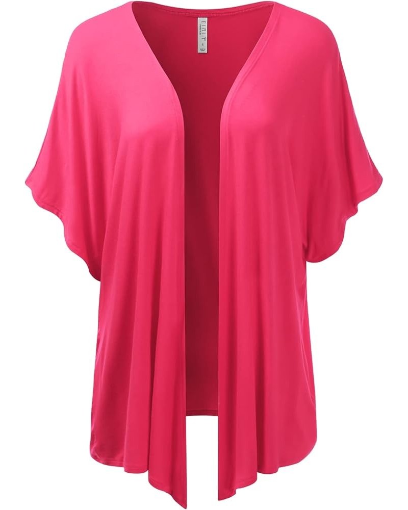 Women's Kimono Style Short Sleeve Open Front Loose Fit Cardigan (S-3XL) Ecd002_fuchsia $10.44 Sweaters