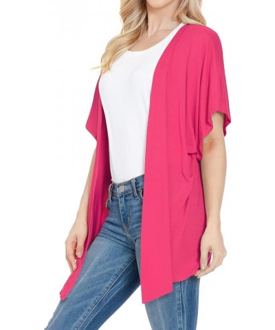 Women's Kimono Style Short Sleeve Open Front Loose Fit Cardigan (S-3XL) Ecd002_fuchsia $10.44 Sweaters