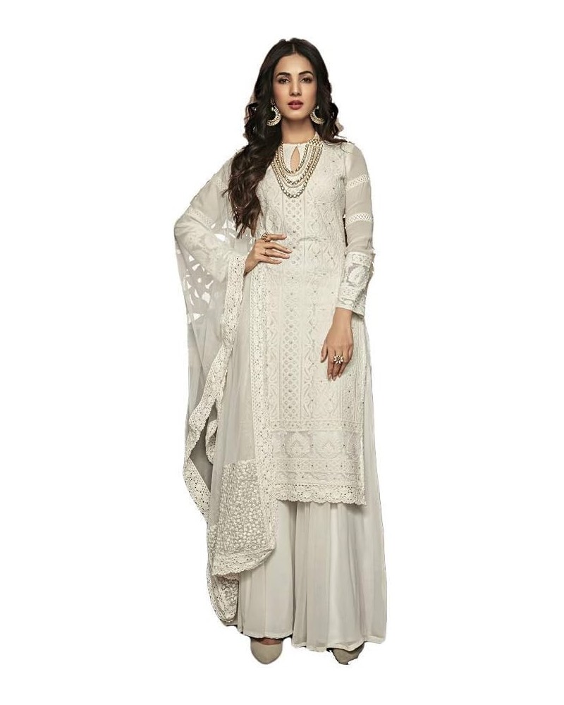 Ready to Wear Women's Indian/Pakistani Style Wedding Wear Designer Palazzo Straight Salwar Suit for Womens White $31.08 Suits