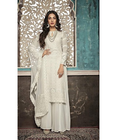 Ready to Wear Women's Indian/Pakistani Style Wedding Wear Designer Palazzo Straight Salwar Suit for Womens White $31.08 Suits