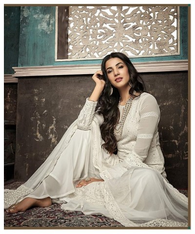 Ready to Wear Women's Indian/Pakistani Style Wedding Wear Designer Palazzo Straight Salwar Suit for Womens White $31.08 Suits