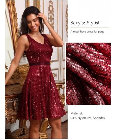 Cocktail Party Dress, Women's Sequin Sparkly Wedding Guest Dress, Glitter Sexy Prom Short Dress for Teen Burgundy $17.20 Dresses