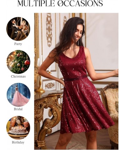 Cocktail Party Dress, Women's Sequin Sparkly Wedding Guest Dress, Glitter Sexy Prom Short Dress for Teen Burgundy $17.20 Dresses